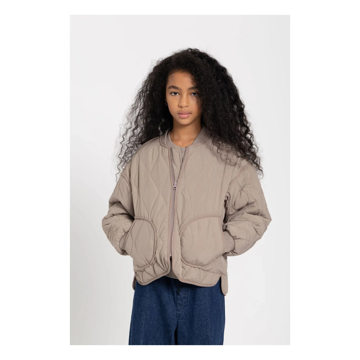 Smallable Kid - Wooly Quilted Bomber Jacket | Taupe Grey