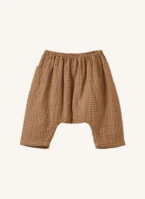Caramel - Ficus Check Linen Harem Pants | Terracotta