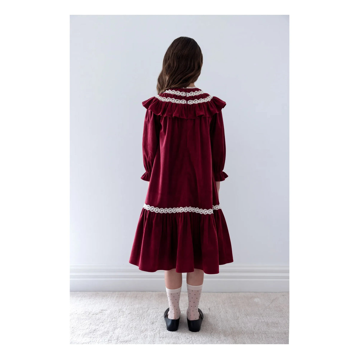 petite Amalie - Lace Ruffle Collar Dress | Cherry Red