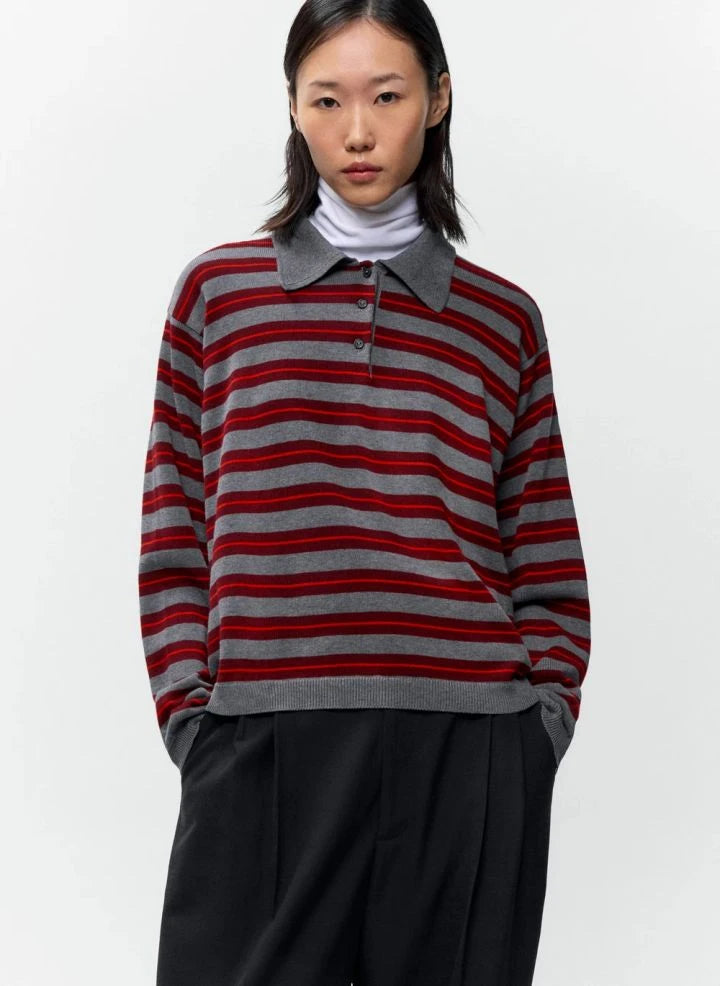 Cordera - Striped organic cotton polo t-shirt | Gray