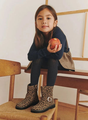 Angulus - Leopard Biker Suede Boots with Buckle