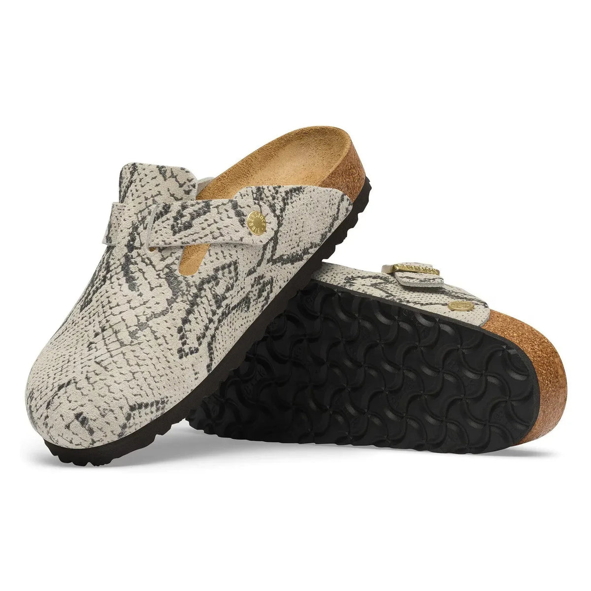 BIRKENSTOCK - Boston Rivet Snakeskin Clog | Light Grey
