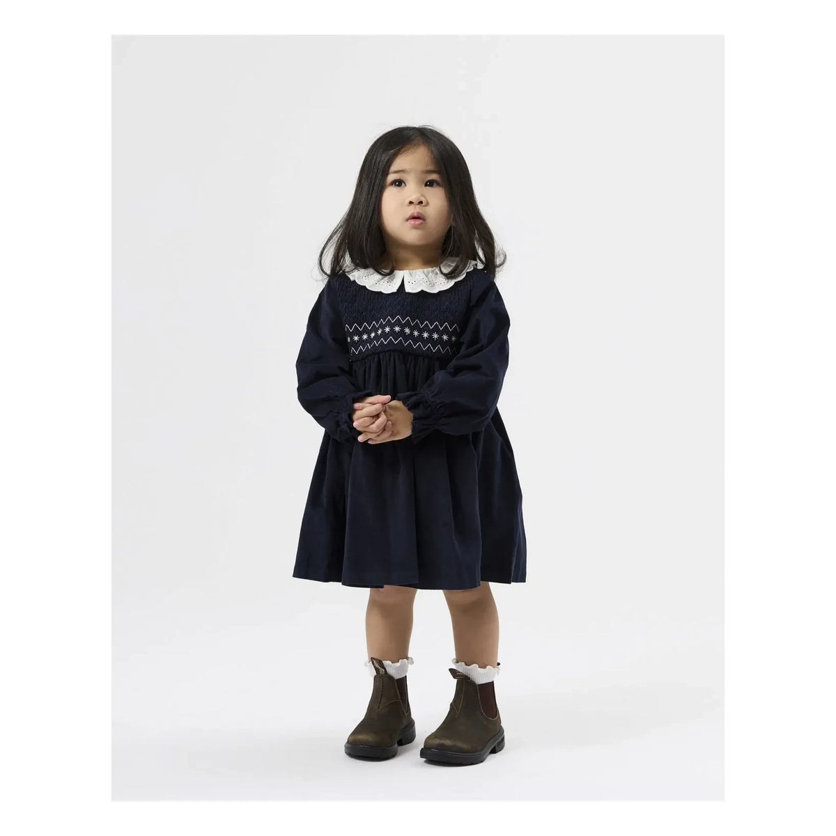 Goldie + Ace - Velvet Corduroy Drawstring Dress - Smallable Exclusive | Navy