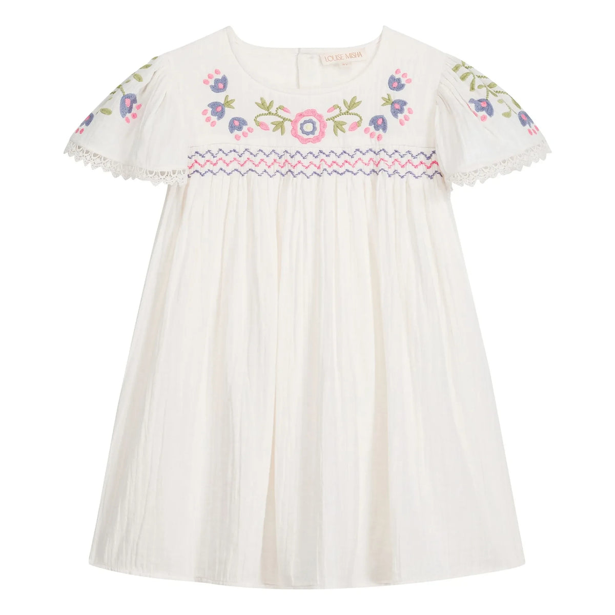 Louise Misha - Hand-embroidered Organic Cotton Dress | White