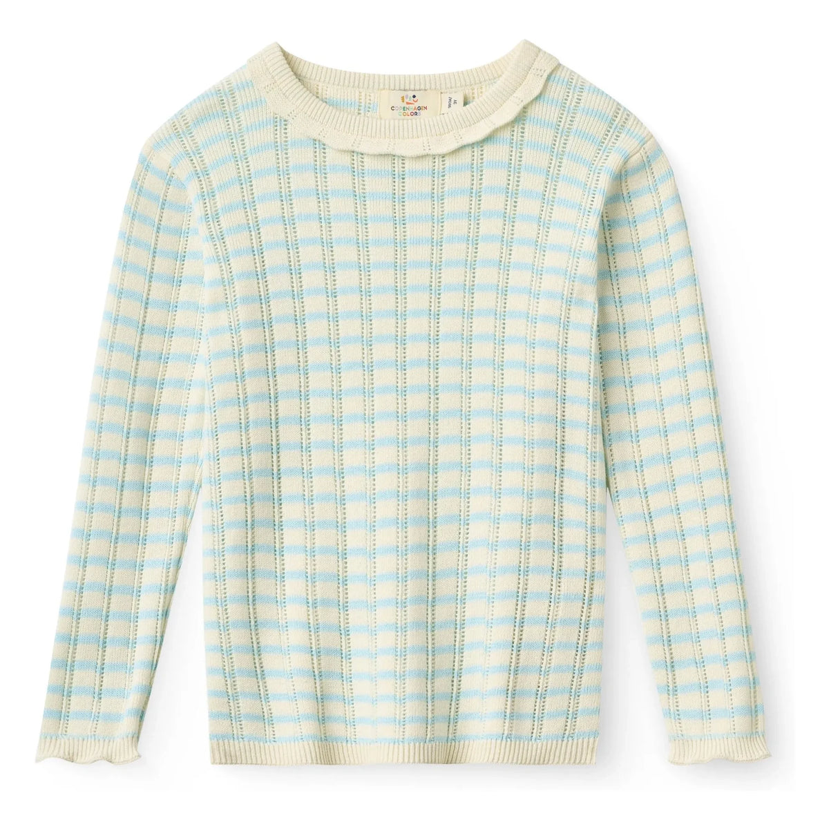 Copenhagen Colors - Pointelle Striped Organic Cotton Mesh T-Shirt | Light Blue