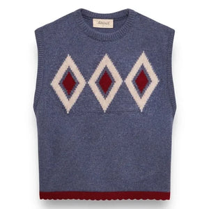 birinit - Sleeveless Argyle Merino Wool Sweater | Blue