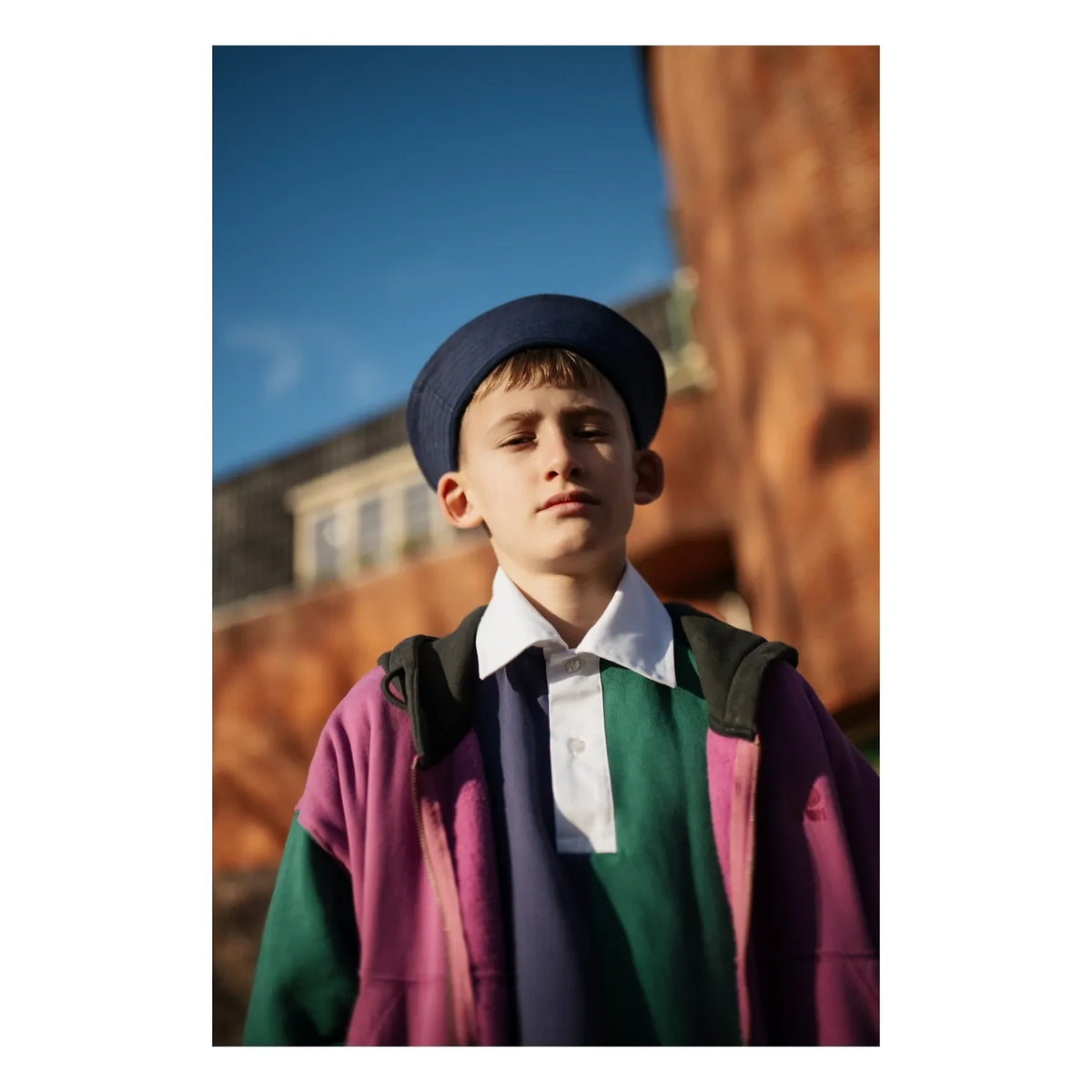 Repose AMS - Striped Organic Cotton Polo Collar Sweatshirt | Green
