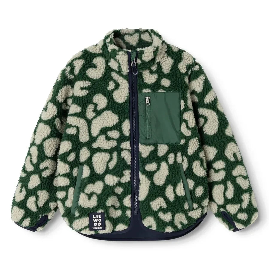 Liewood - Nolan Leopard Print Sherpa-Style Jacket, Made from Recycled Fibers | Green
