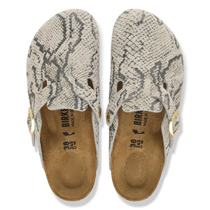 BIRKENSTOCK - Boston Rivet Snakeskin Clog | Light Grey