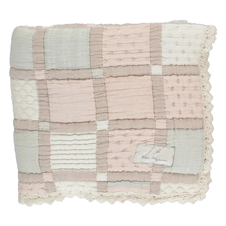 Bebe Organic - Organic Cotton Patchwork Blanket | Powder Pink
