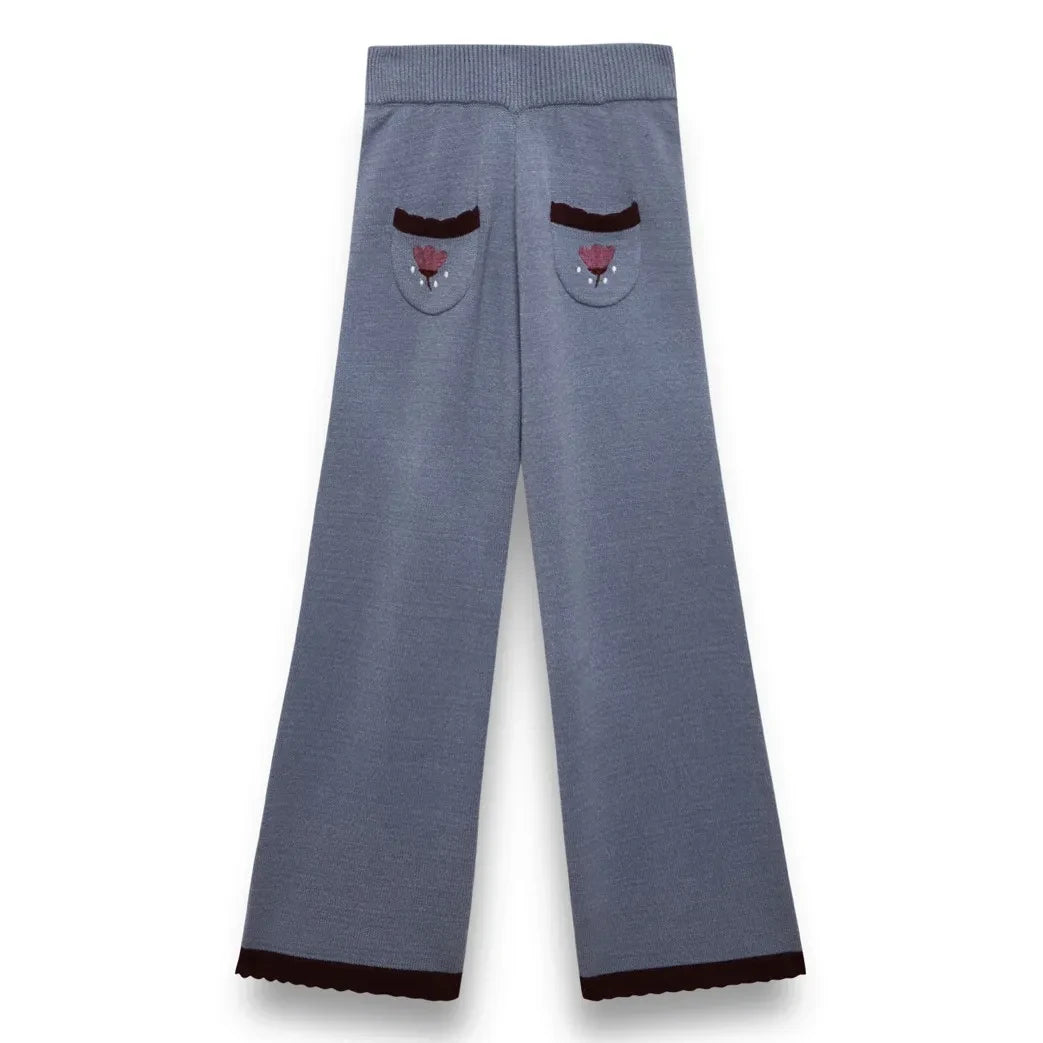 birinit - Embroidered Pocket Knit Pants | Grey Blue