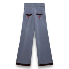 birinit - Embroidered Pocket Knit Pants | Grey Blue