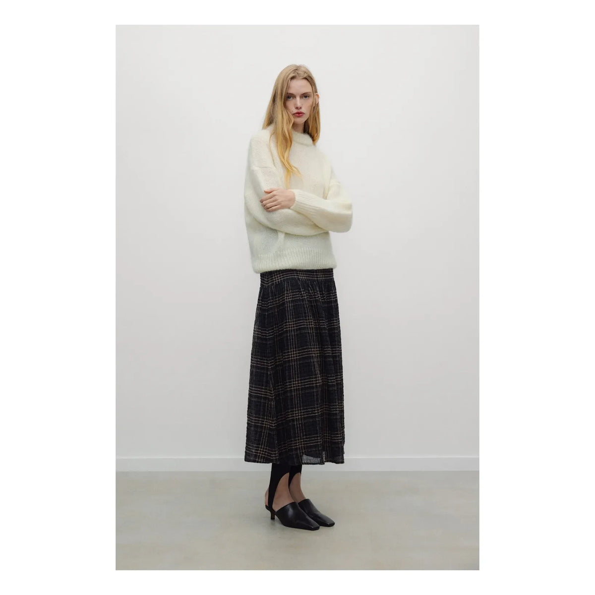 the new society - Carreaux Aira Cotton Skirt | Gray