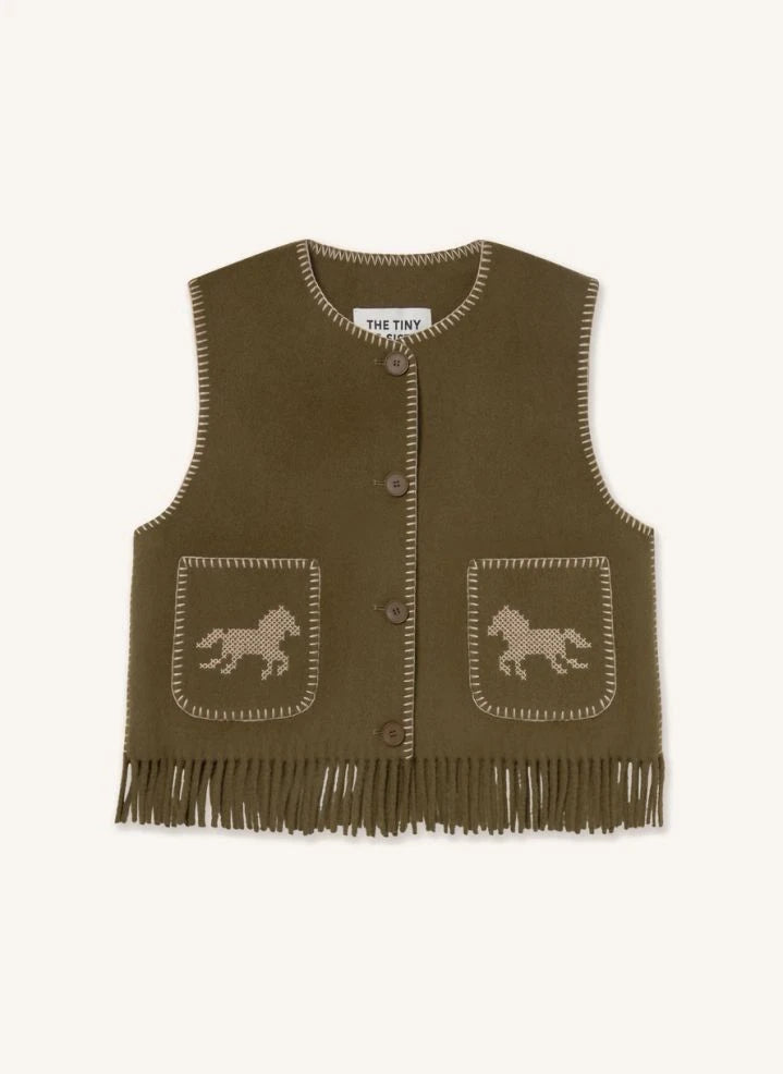 The Tiny Big Sister - Horse-Embroidered Wool Jacket | Khaki