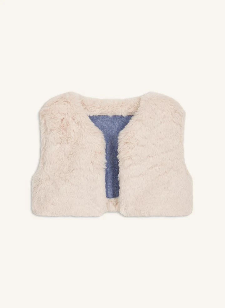 Louise Misha - Librana Organic Cotton Sleeveless Fur Jacket | Blue