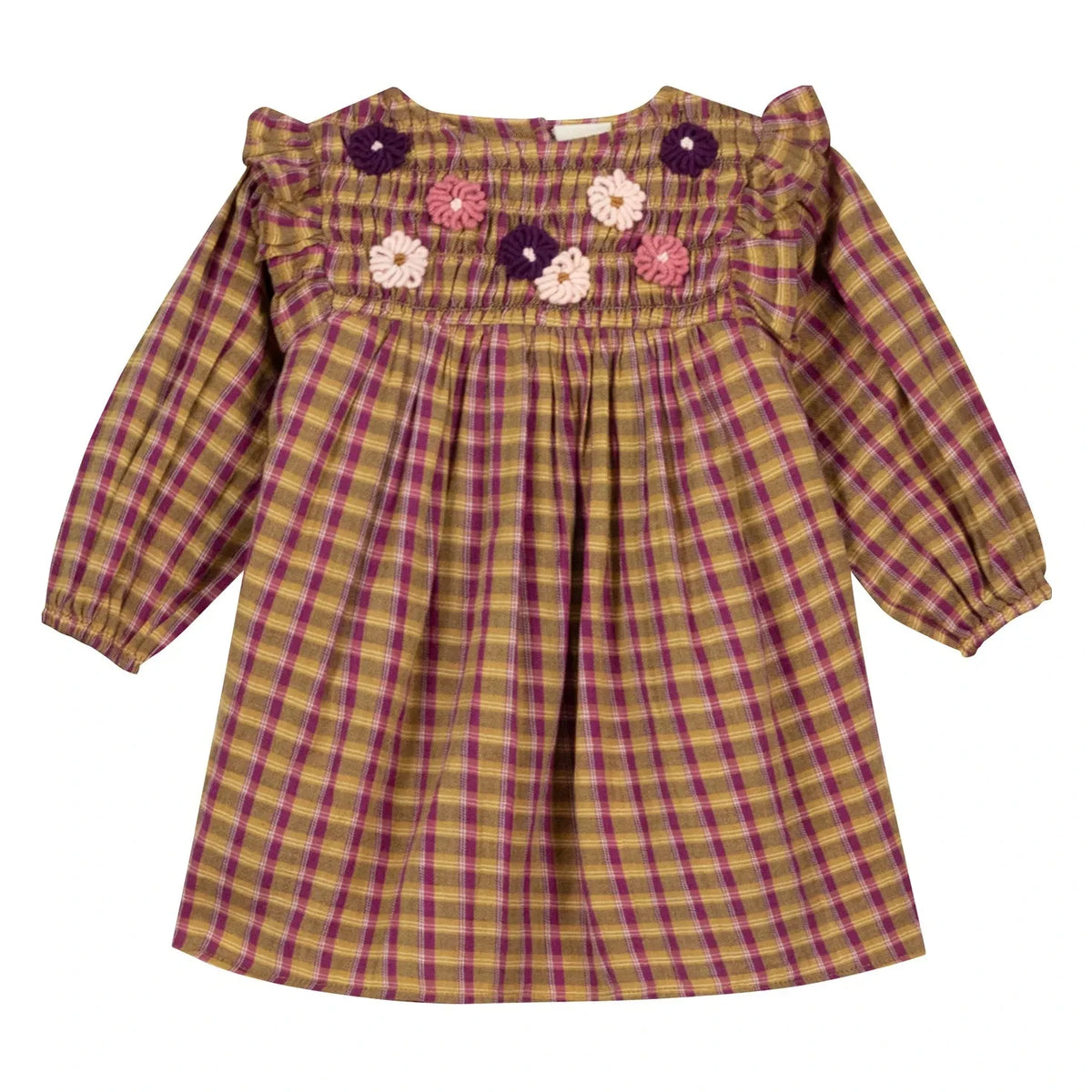 Bonton - Mirtle Carreaux Embroidered Dress | Mustard
