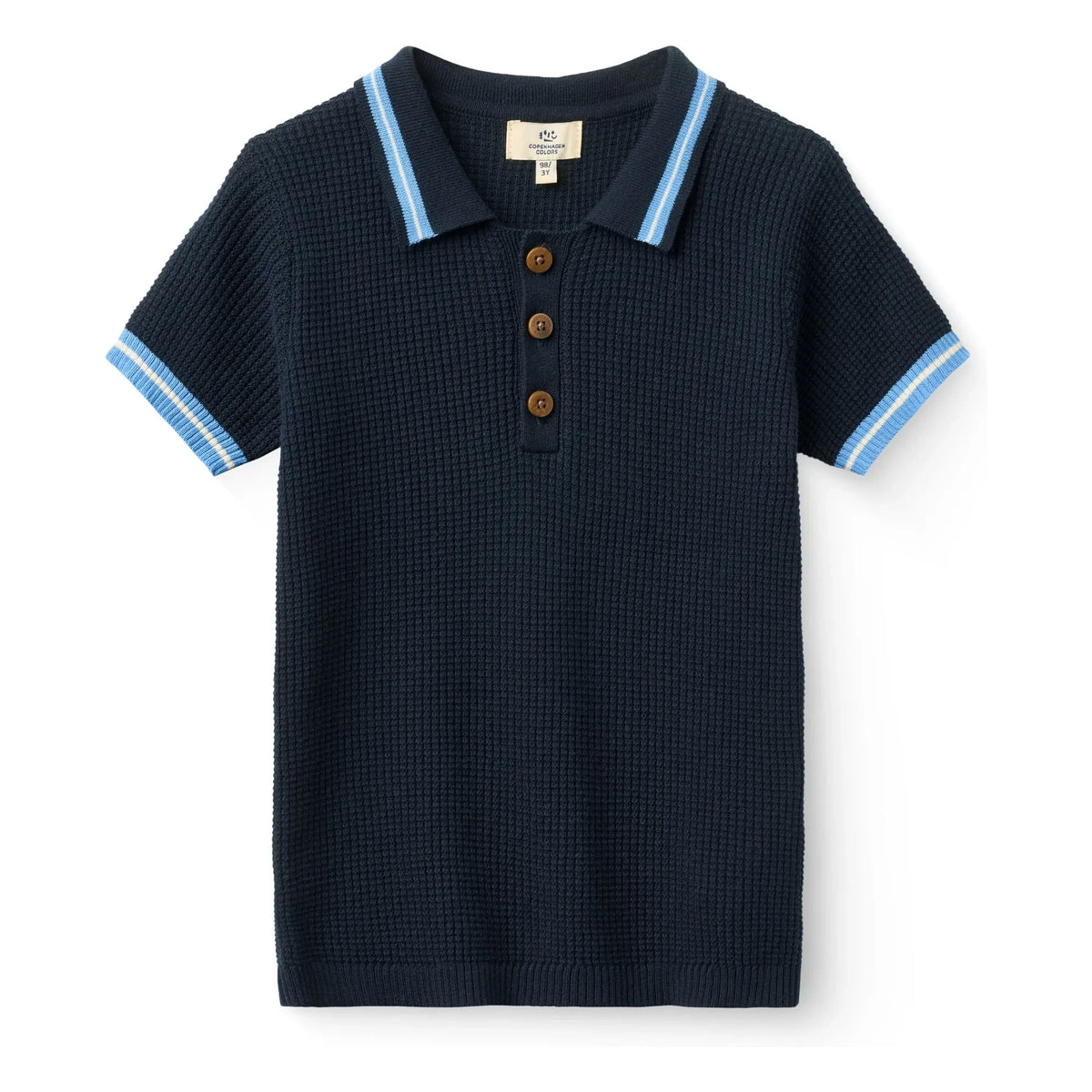 Copenhagen Colors - Ribbed Contrast Striped Organic Cotton Polo T-Shirt | Navy Blue