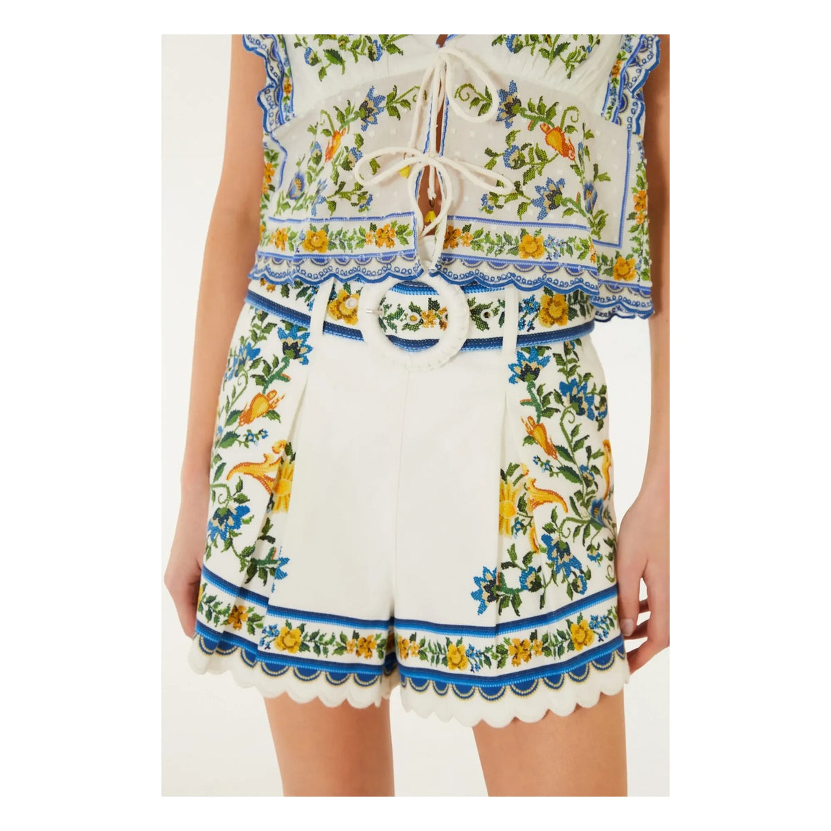 Farm Rio - Emily Floral Cotton Shorts | White