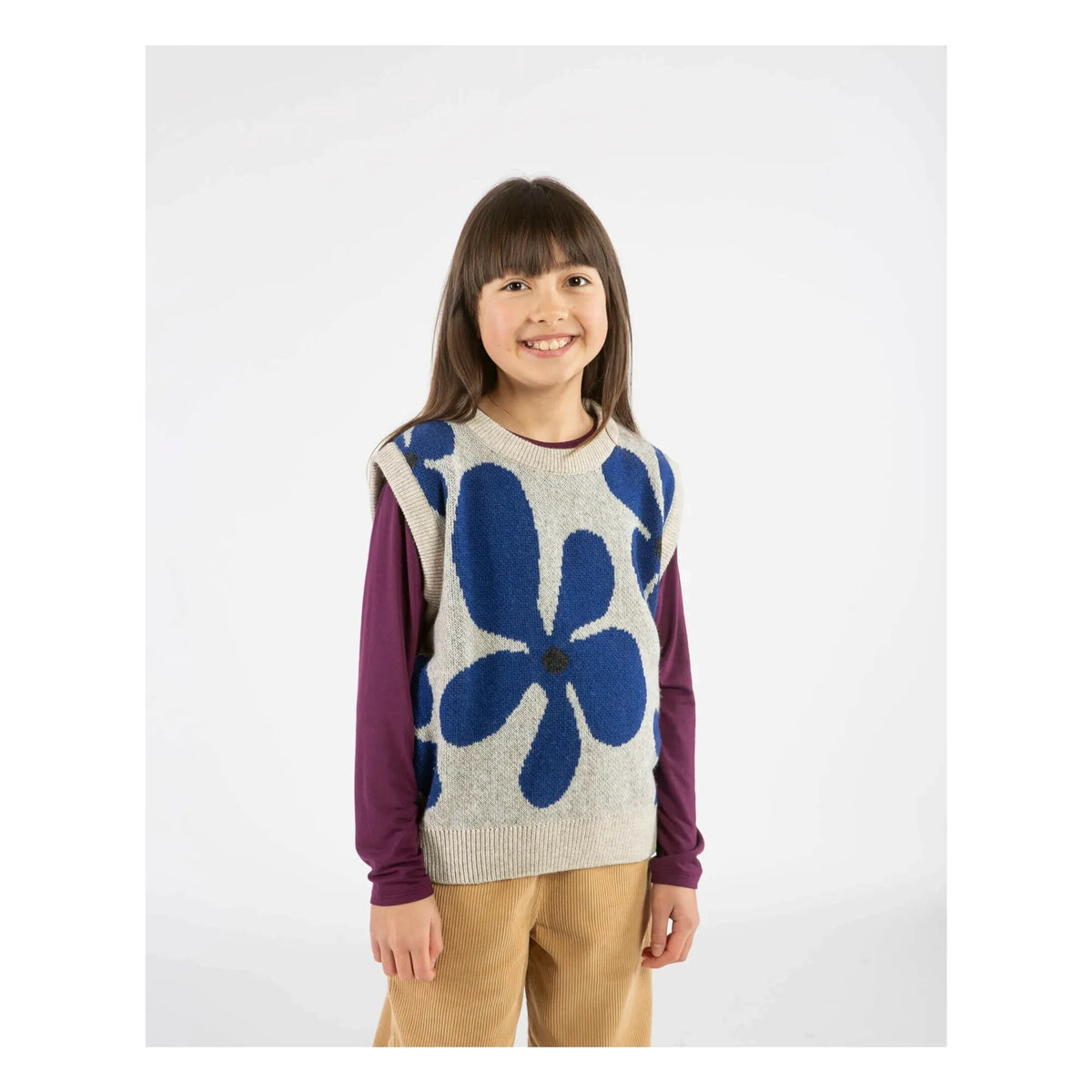 Matona - Sleeveless Wool Floral Sweater | Gray