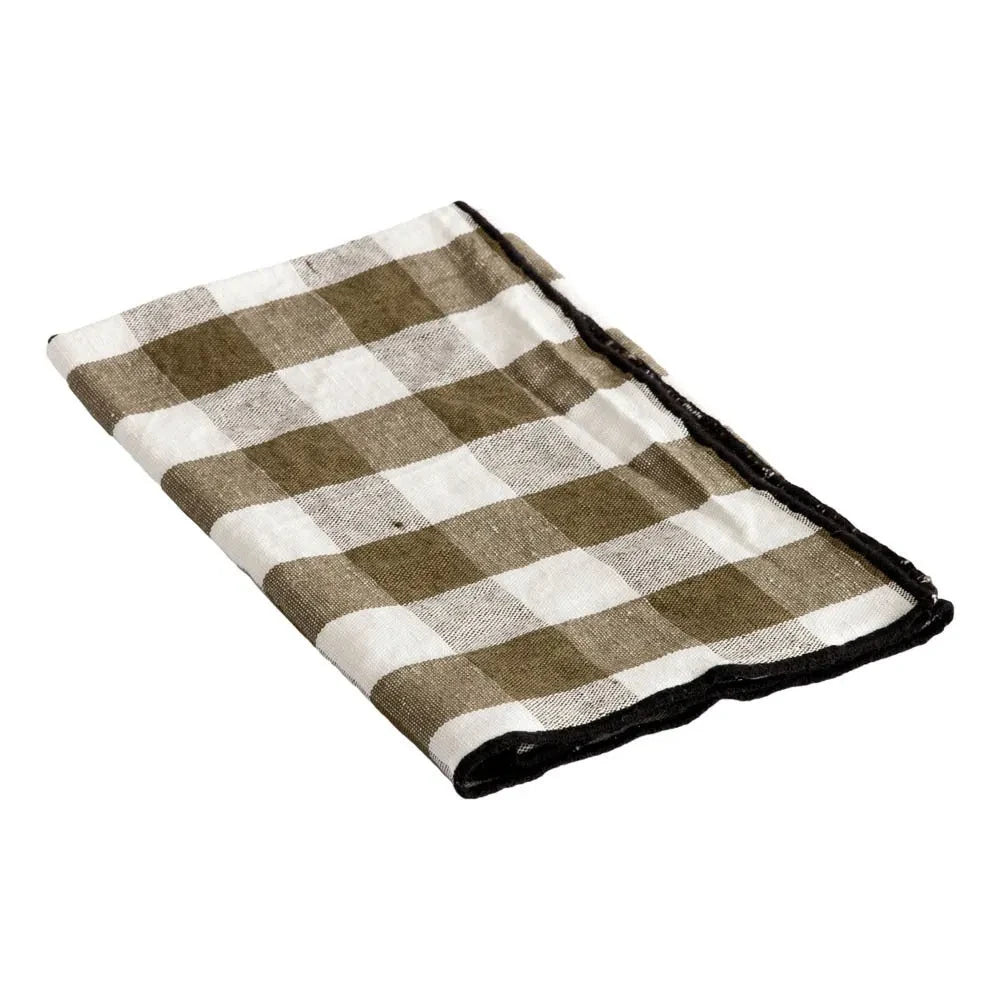 Maison de Vacances - Bourdon Black Mesh Gingham Kitchen Towel 48x75cm | Vichy Khaki