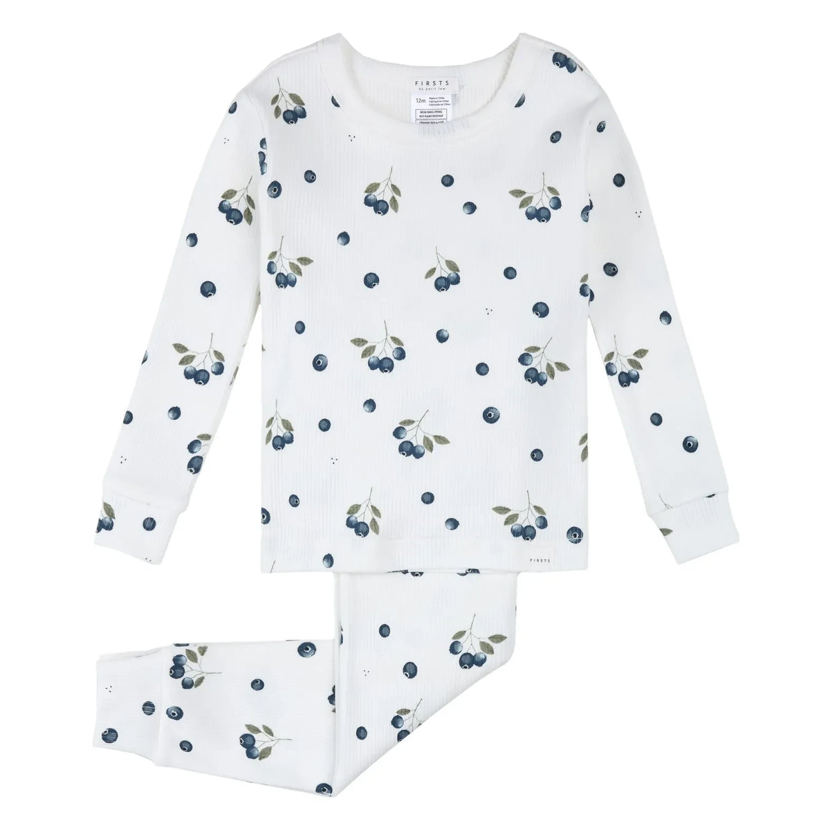 Petit Lem - Organic Cotton Ribbed Blueberry Print Baby Pajamas | Cream