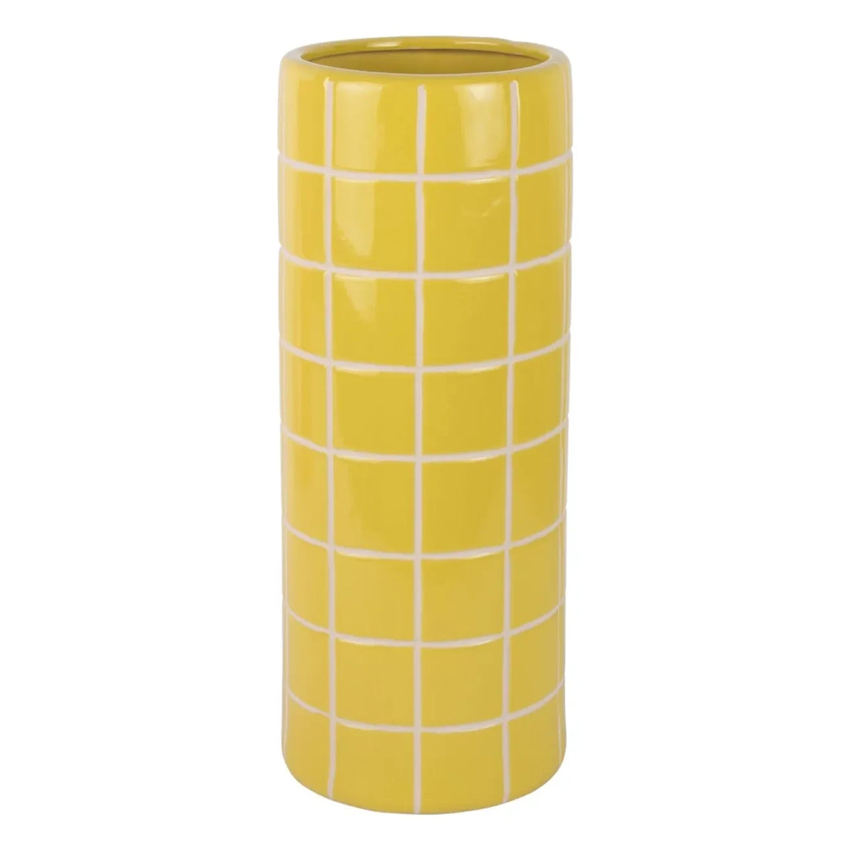 Present Time - Retro Tiles Round Vase | Yellow