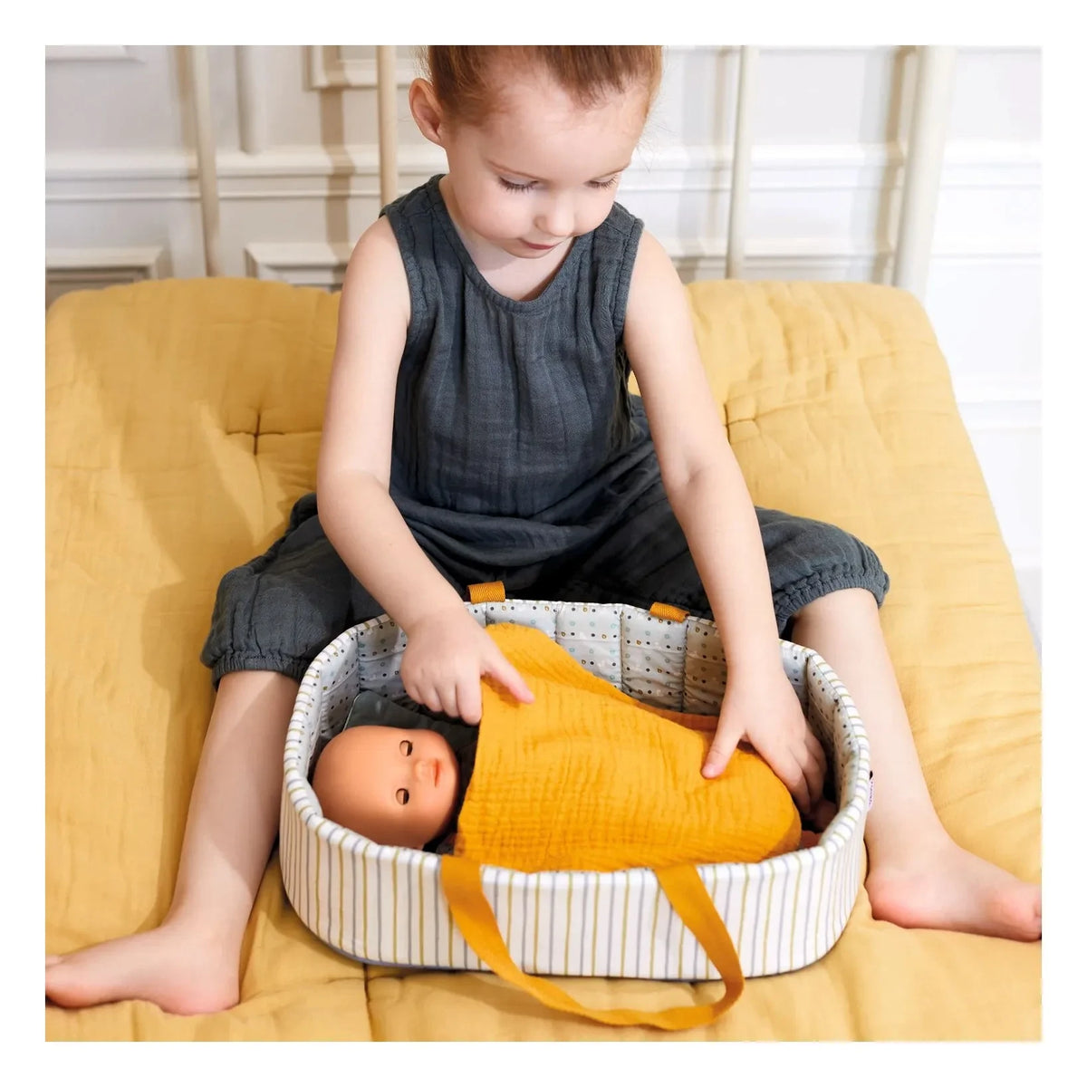 Djeco - POMEA - Blue Striped Doll Basket