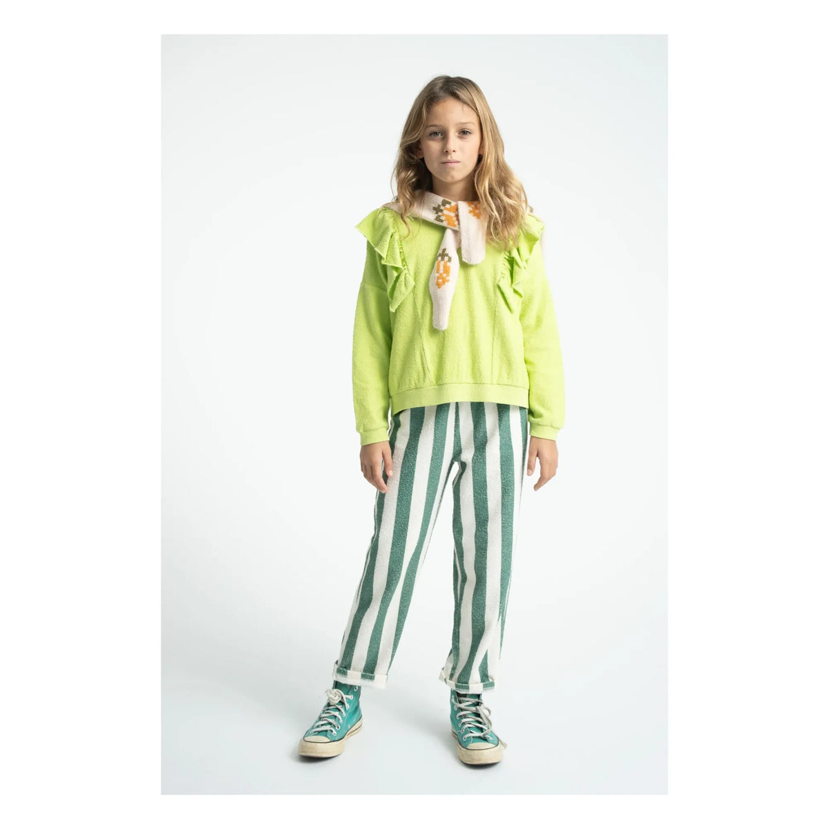 Piupiuchick - Fluorescent Yellow | Organic Cotton Terry Ruffled Sweatshirt