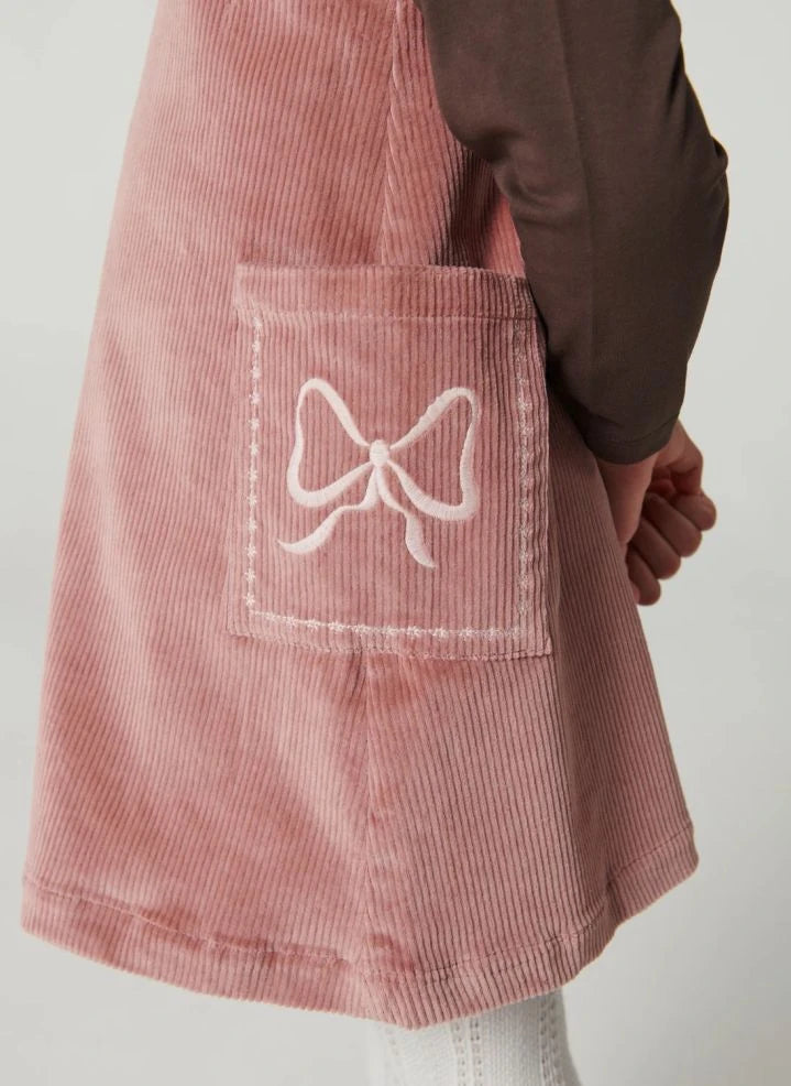 Copenhagen Colors - Organic Cotton Ribbed Velvet Embroidered Dress | Dusty Pink