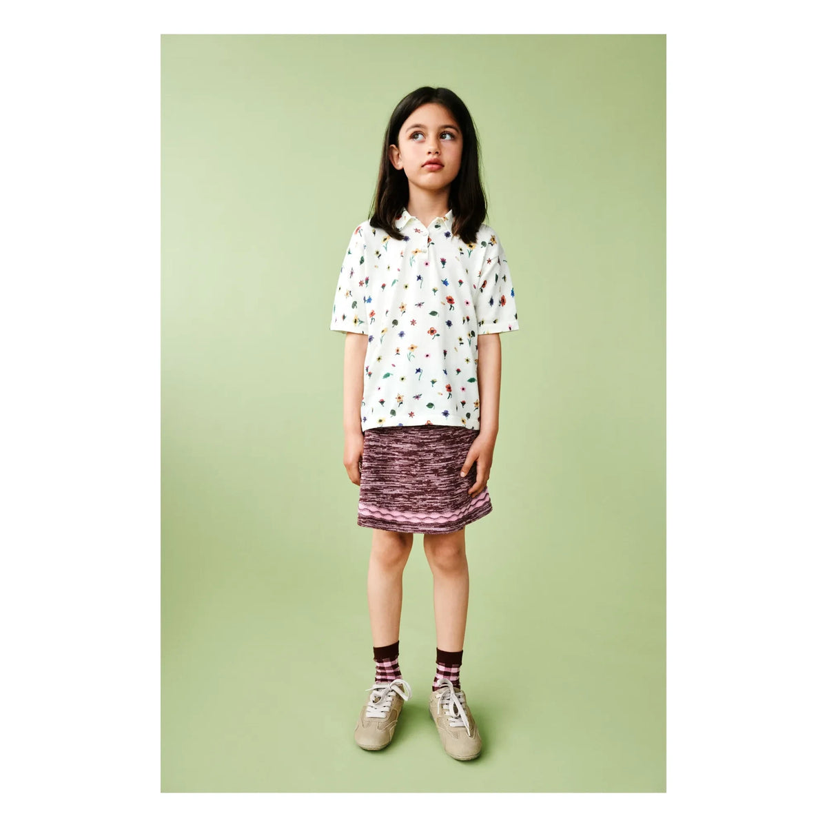 FUB - Floral Pattern Polo T-Shirt Extra Thin Mesh Organic Cotton | Ecru