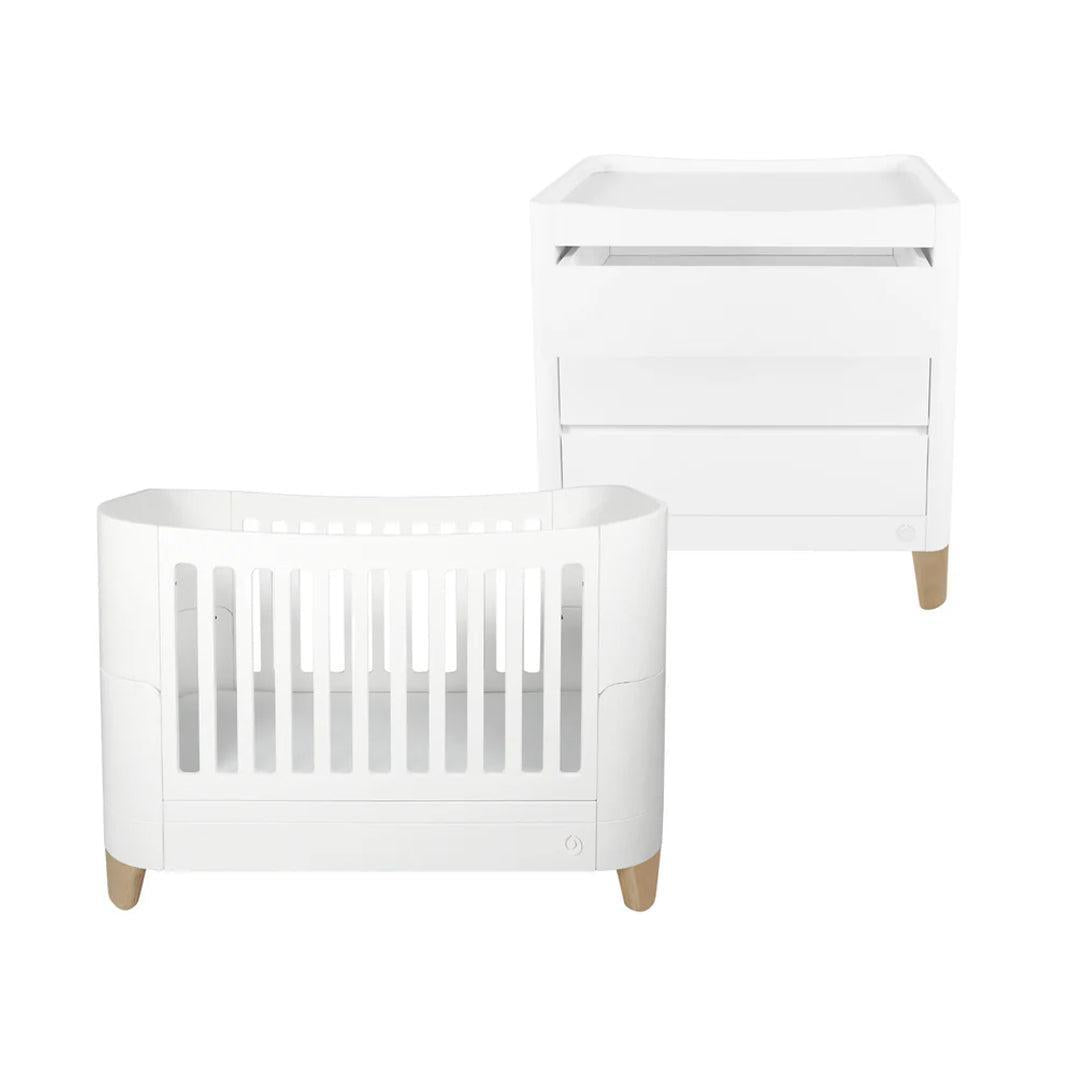Gaia Baby Serena Cot Bed & Dresser Set - White/Natural-Nursery Sets-White/Natural-Without Mattress | Natural Baby Shower
