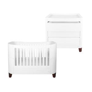 Gaia Baby Serena Cot Bed & Dresser Set - White / Walnut-Nursery Sets-White / Walnut-Without Mattress | Natural Baby Shower
