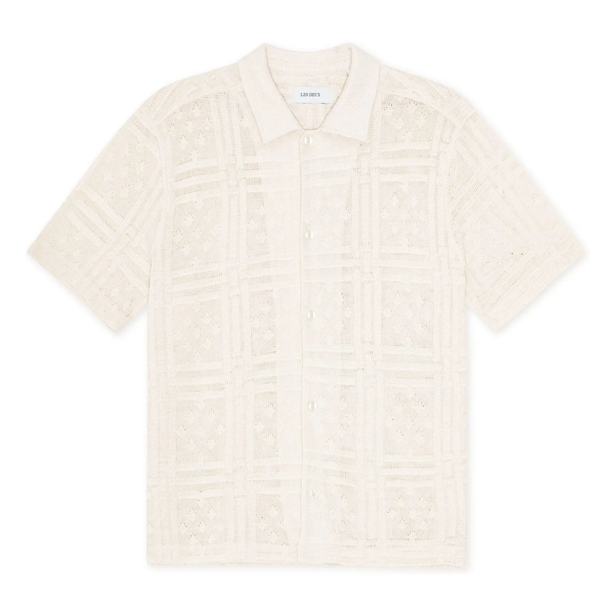 Les Deux - Hector Pointelle Cotton Short Sleeve Shirt | White