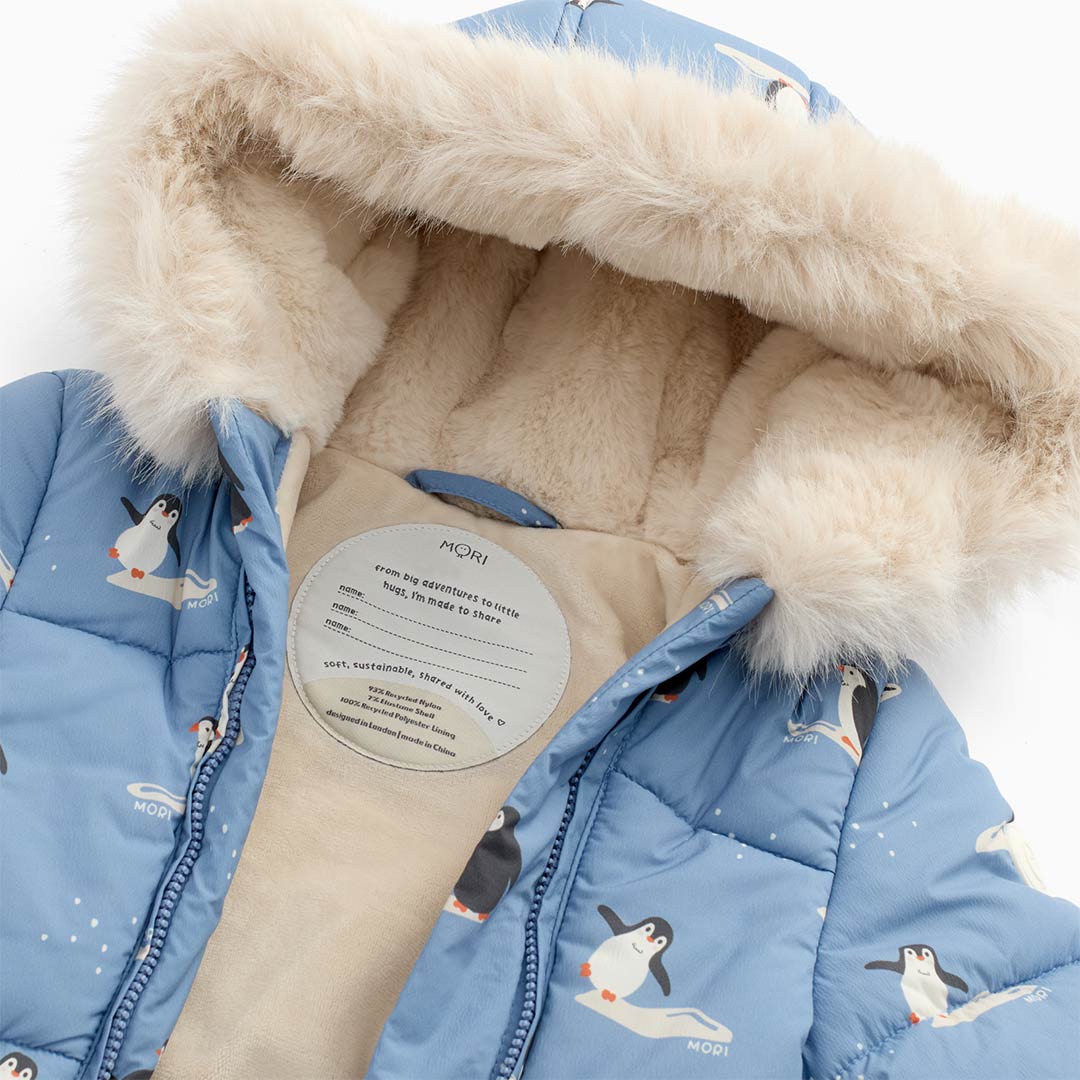 MORI Recycled Faux Fur Lined Penguin Snowsuit - Rainwash-Snowsuits-Rainwash-0-3m | Natural Baby Shower