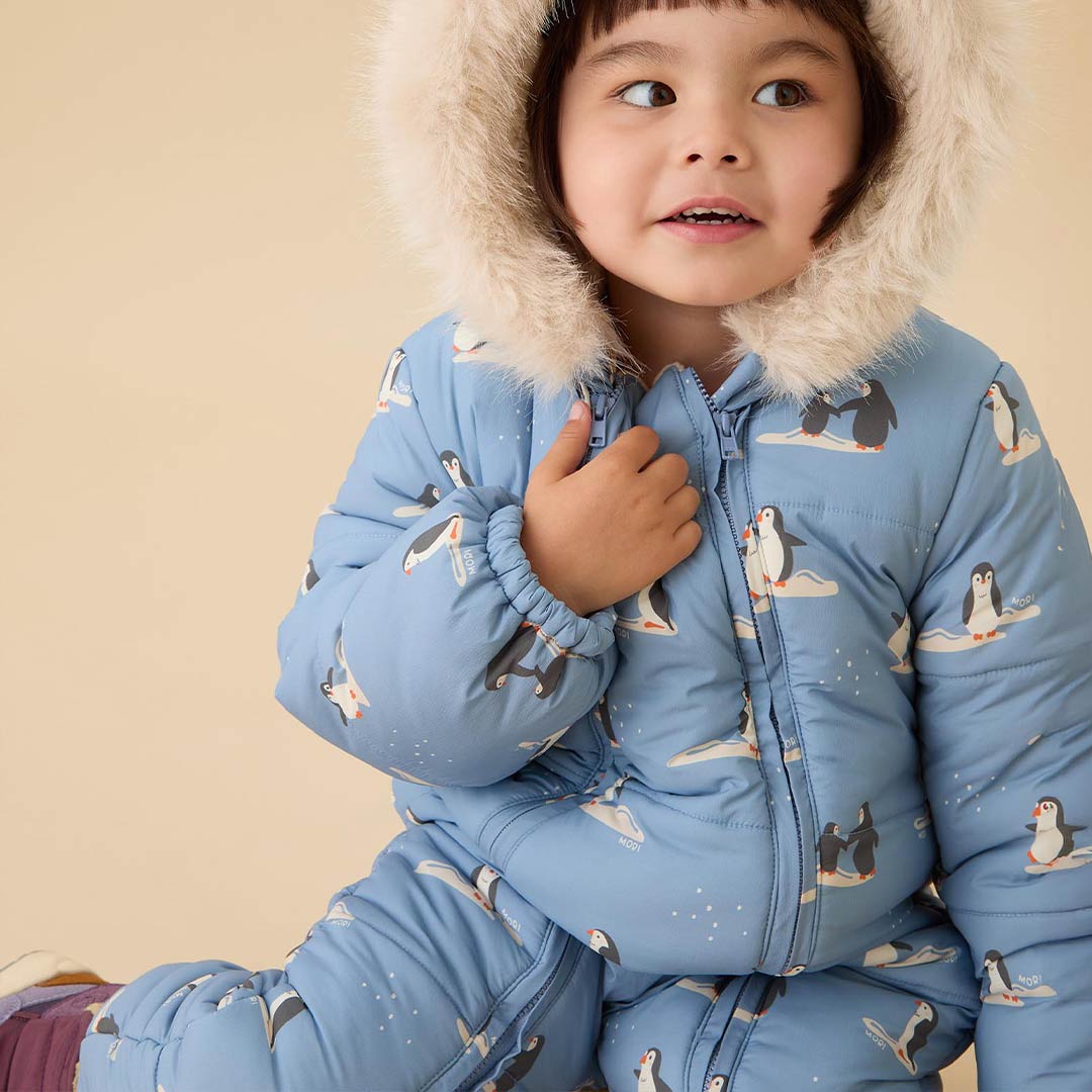 MORI Recycled Faux Fur Lined Penguin Snowsuit - Rainwash-Snowsuits-Rainwash-0-3m | Natural Baby Shower