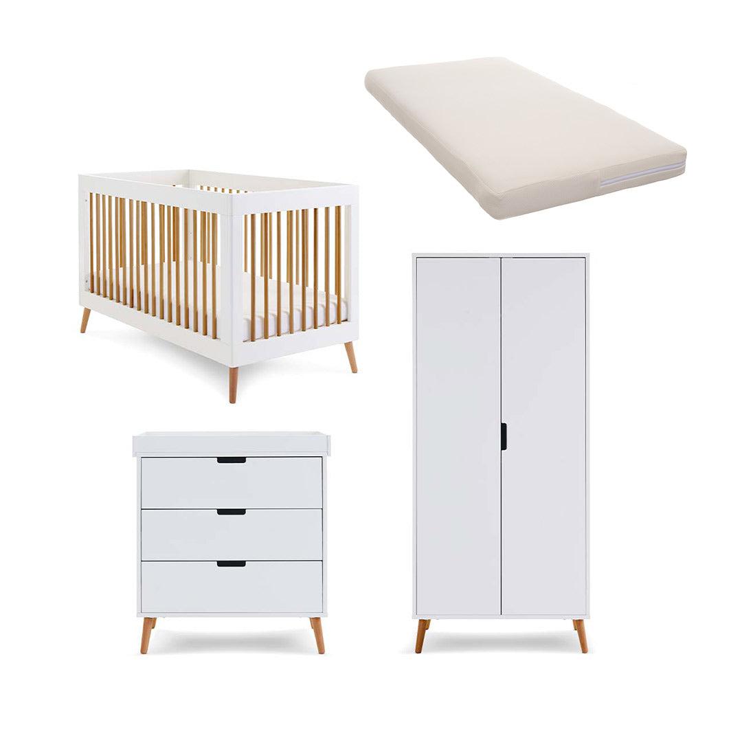 Obaby Maya 3 Piece Room Set - White + Natural-Nursery Sets-No Mattress- | Natural Baby Shower