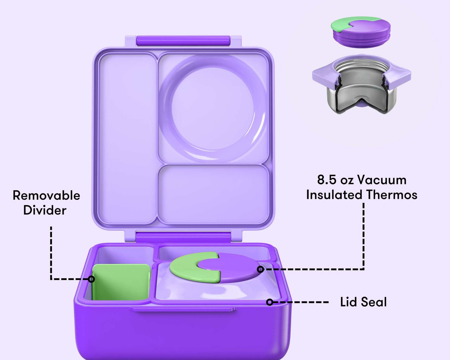 Omiebox - Heat Insulated Lilac Purple Bento Lunch Box