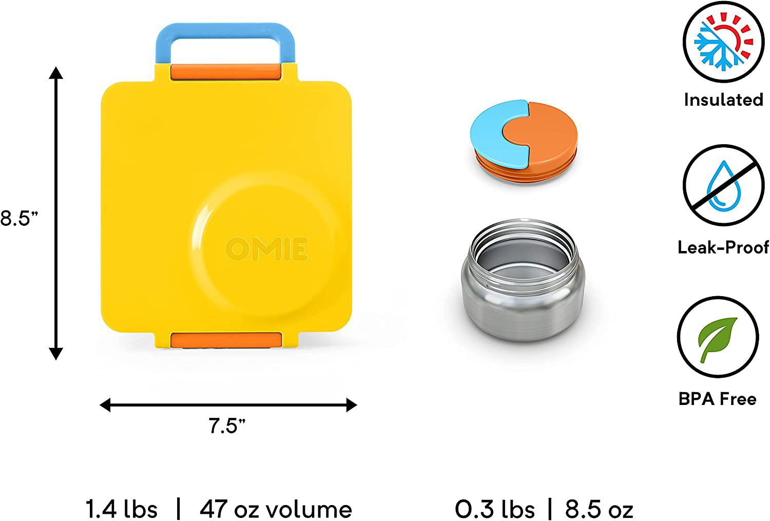OmieBox Heat Insulated Yellow Bento Lunch Box