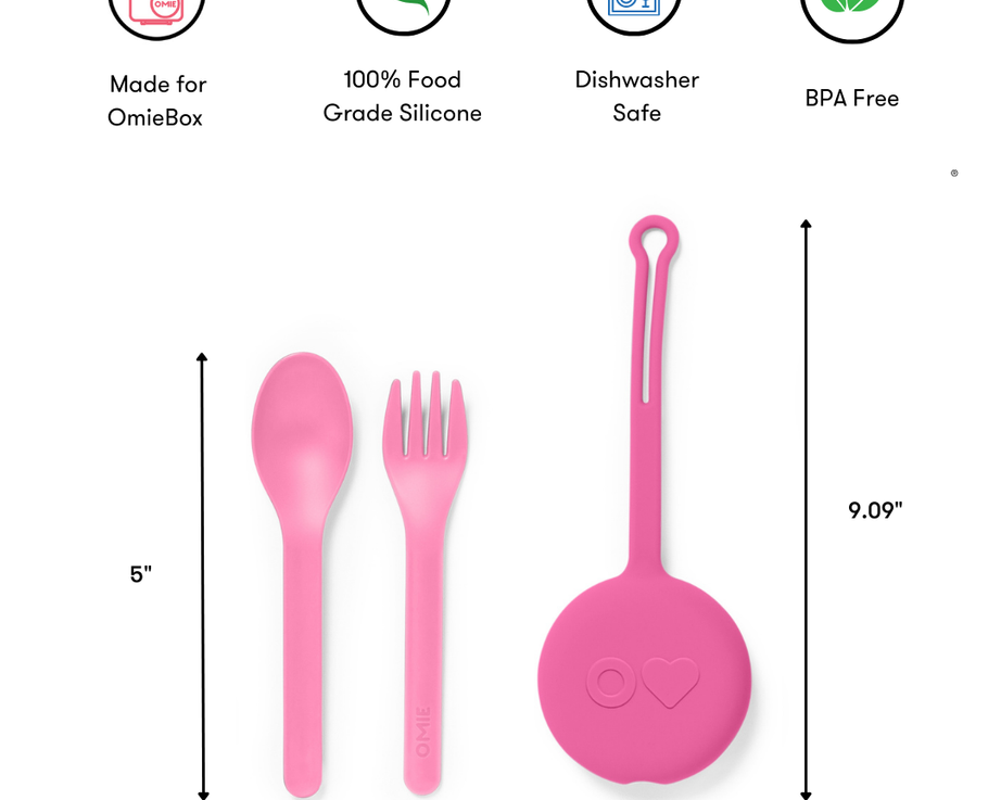 Omiebox - OmiePod Balloon Pink Silicone Fork and Spoon Set