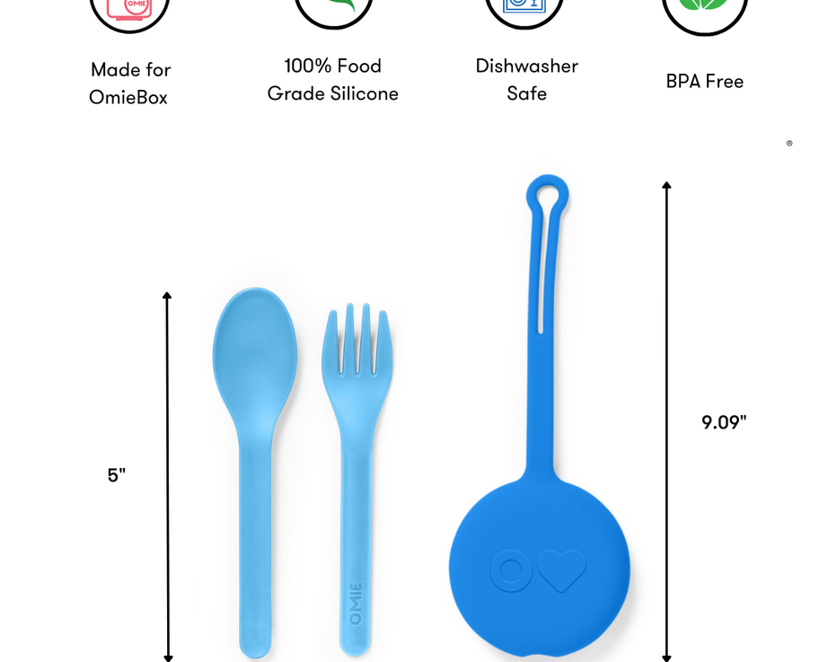 Omiebox - OmiePod Capri Blue Silicone Fork and Spoon Set