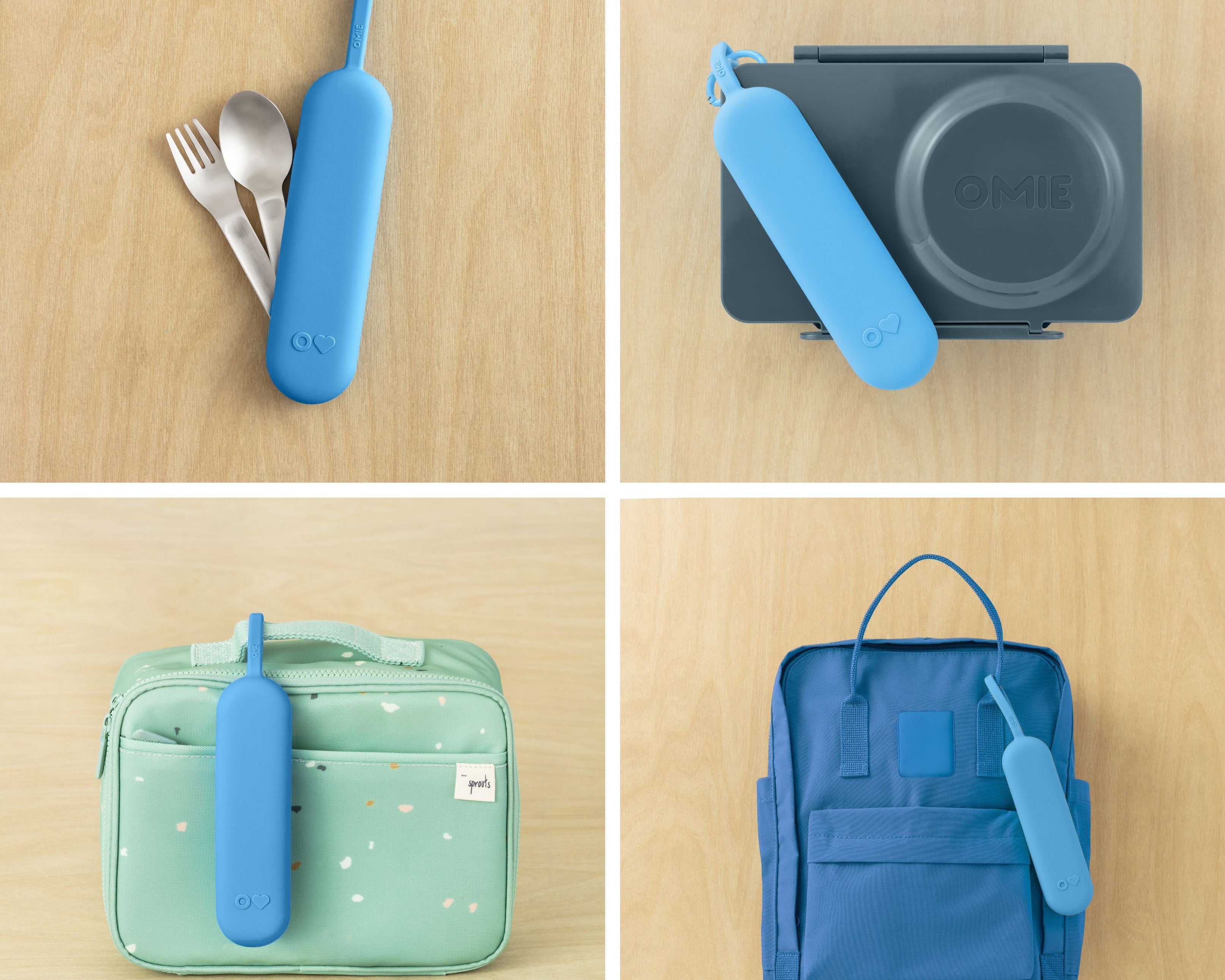 Omiebox - OmiePod UP Azure Silicone Fork and Spoon Set