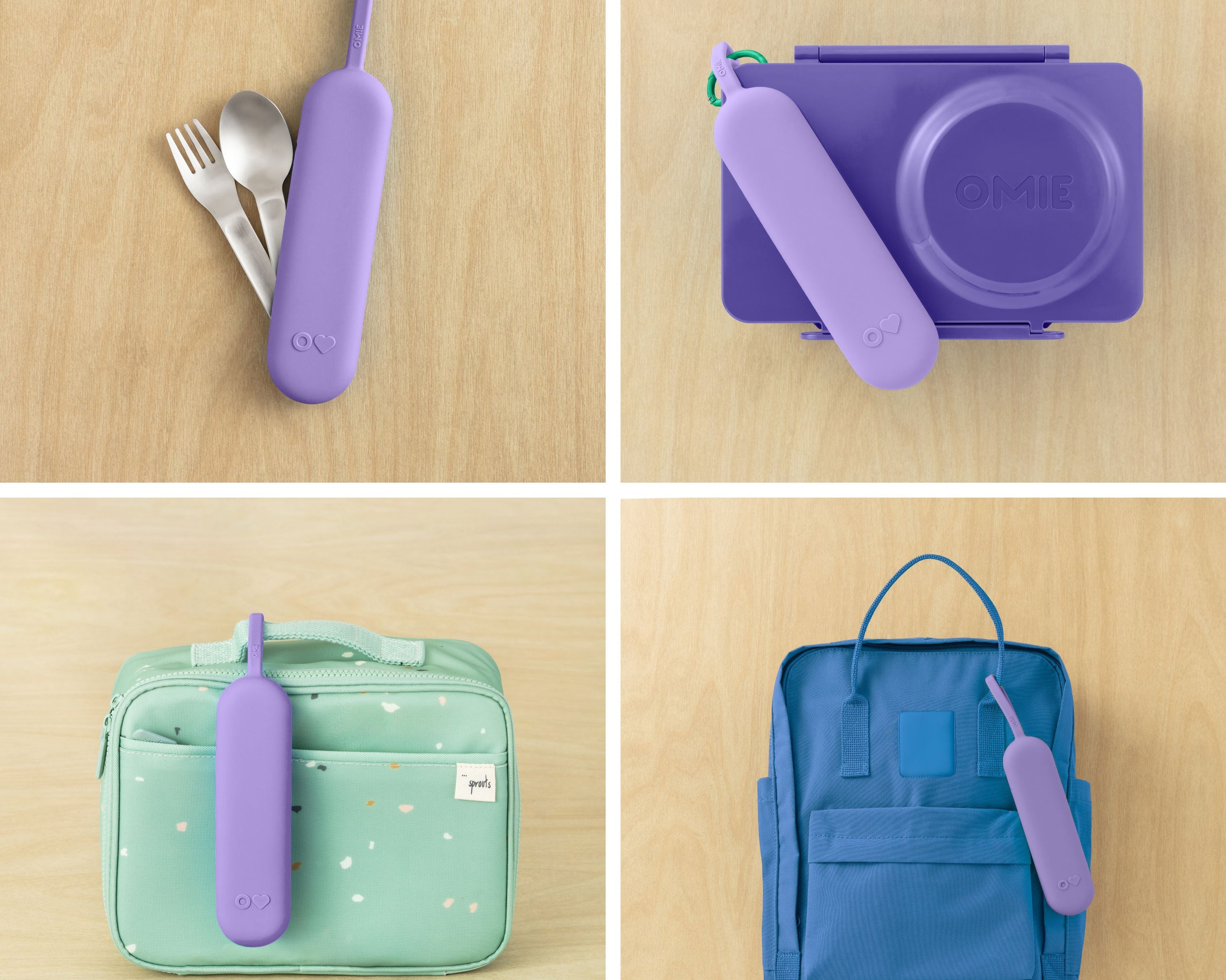Omiebox - OmiePod UP Violet Silicone Fork and Spoon Set