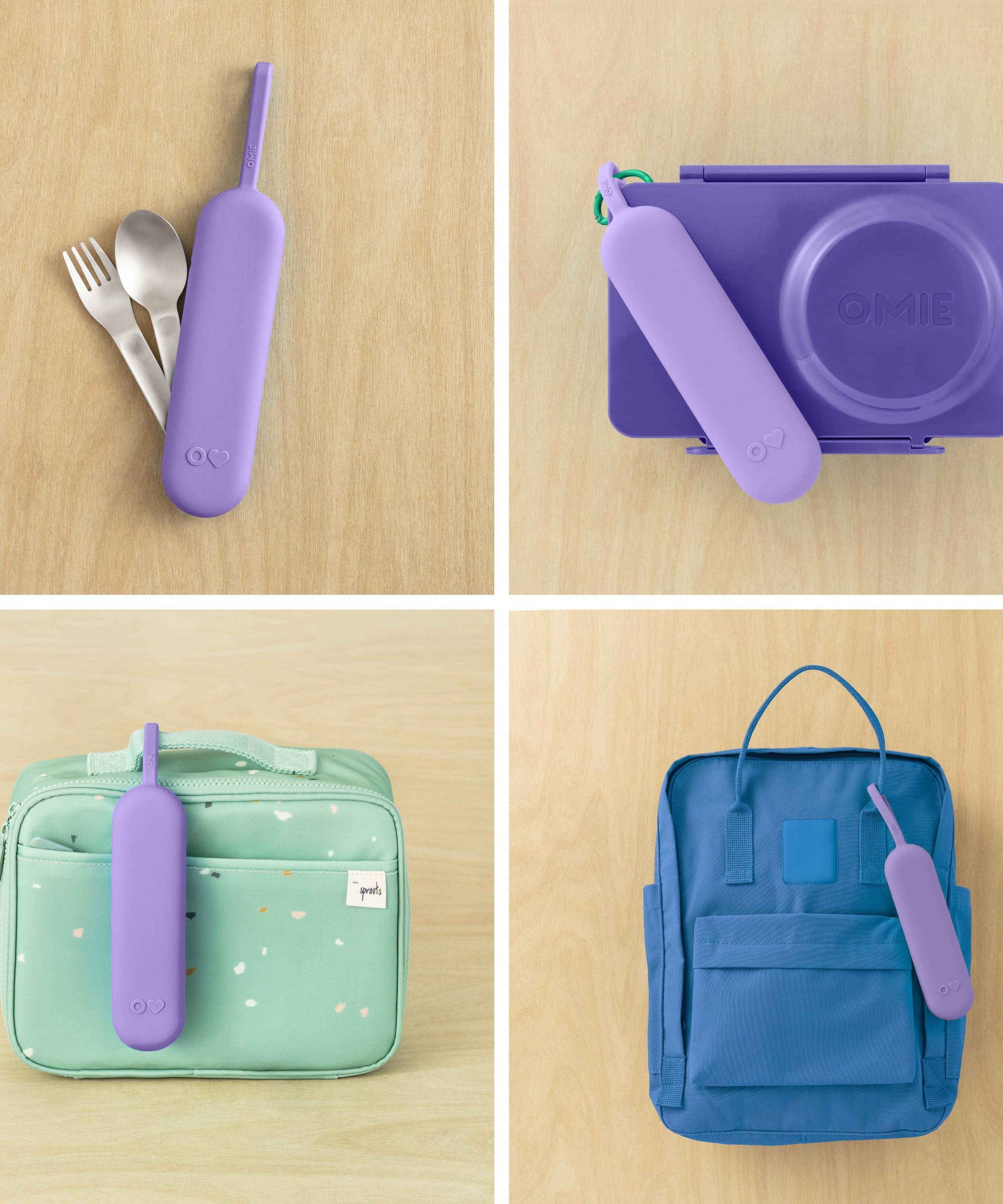Omiebox - OmiePod UP Violet Silicone Fork and Spoon Set