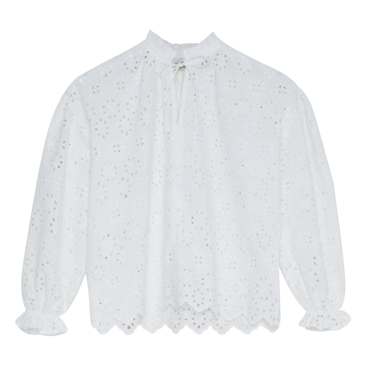 the new society - Sakura English Embroidered Blouse | White