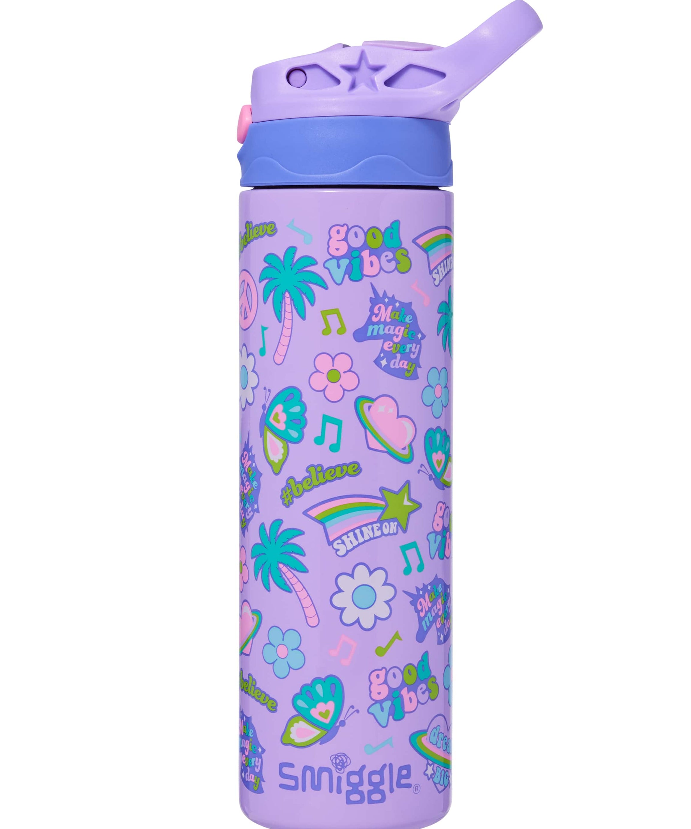 Smiggle - All Stars 520ML Automatic Hidden Straw Steel Bottle