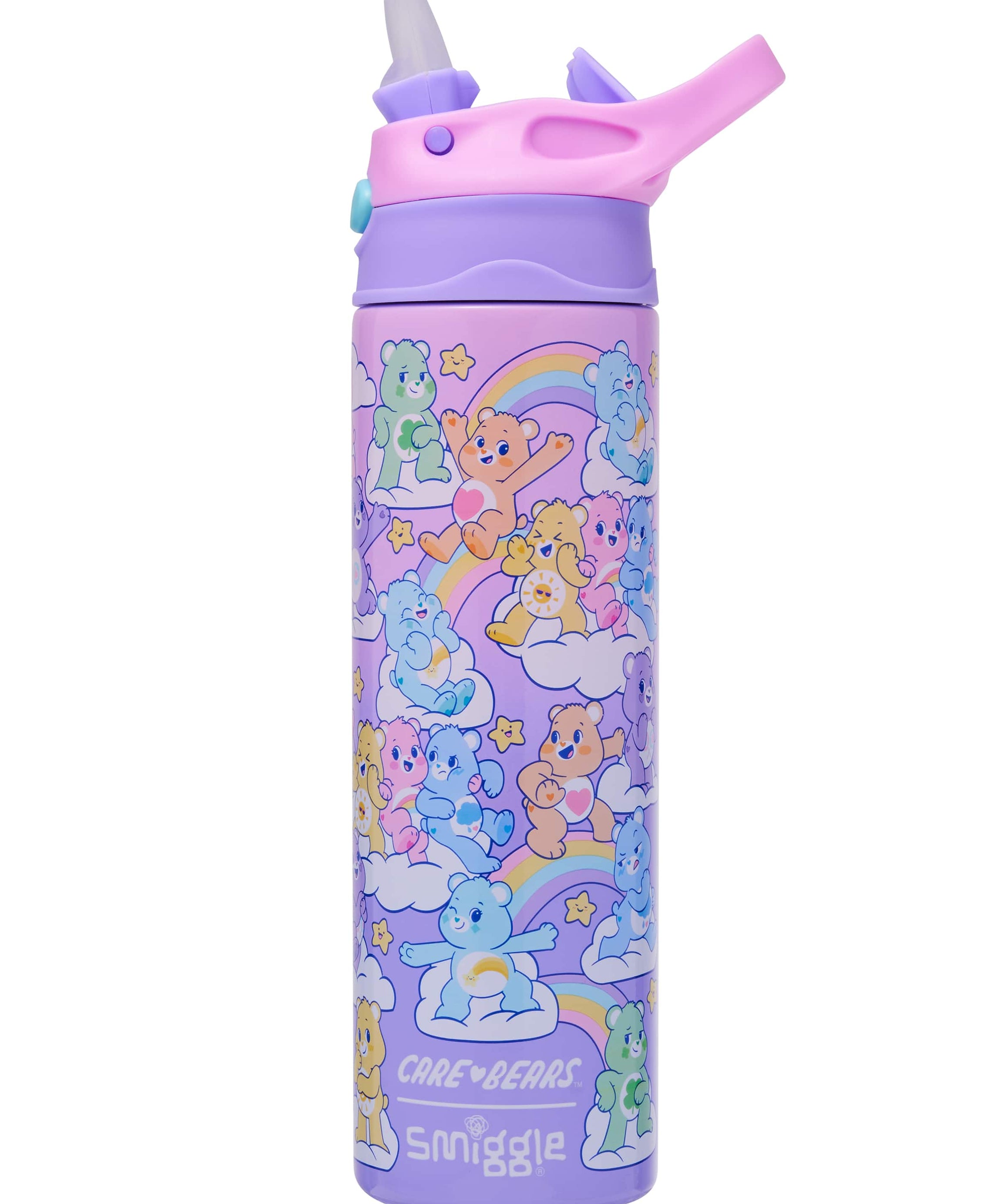 Smiggle - Care Bears 520ML Automatic Hidden Straw Steel Bottle