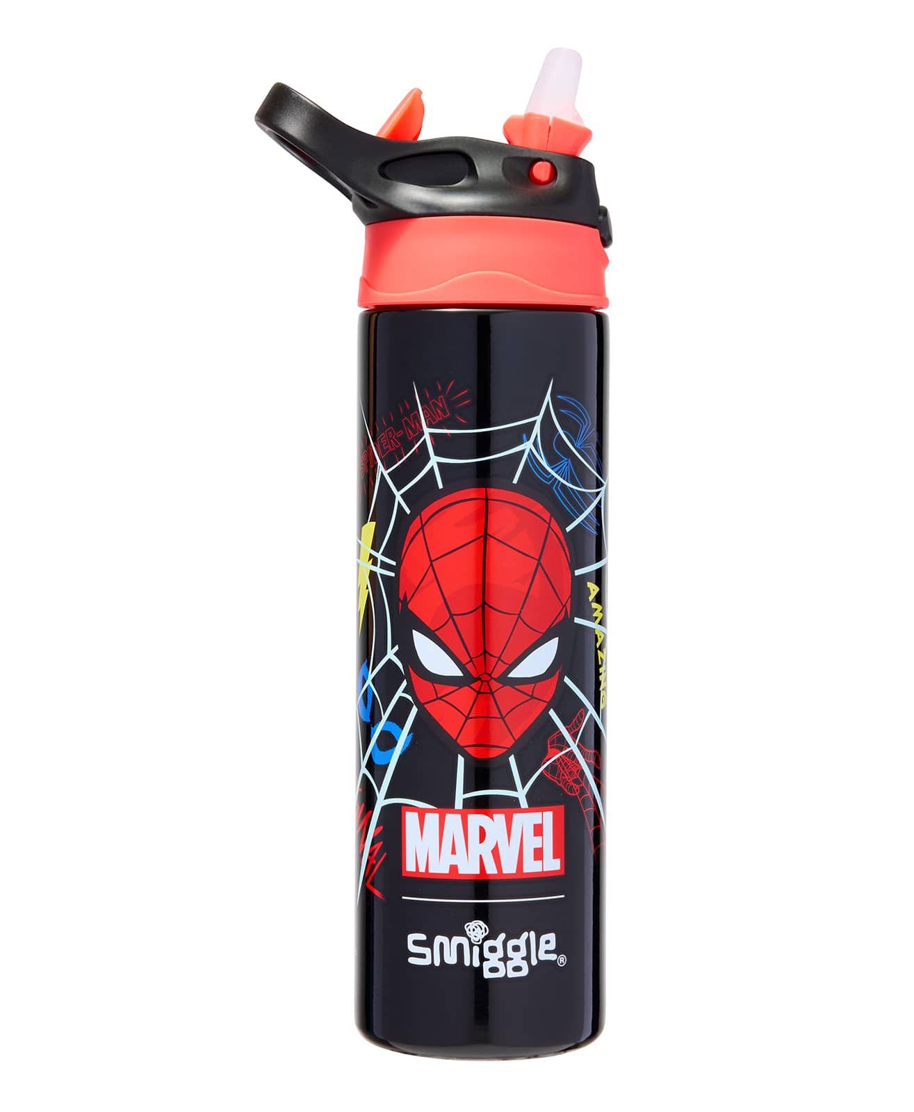Smiggle - Marvel Spiderman BPA-Free Automatic Straw 650ML Water Bottle