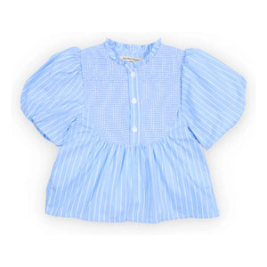 the new society - Striped Ruffled Ficus Blouse | Light Blue