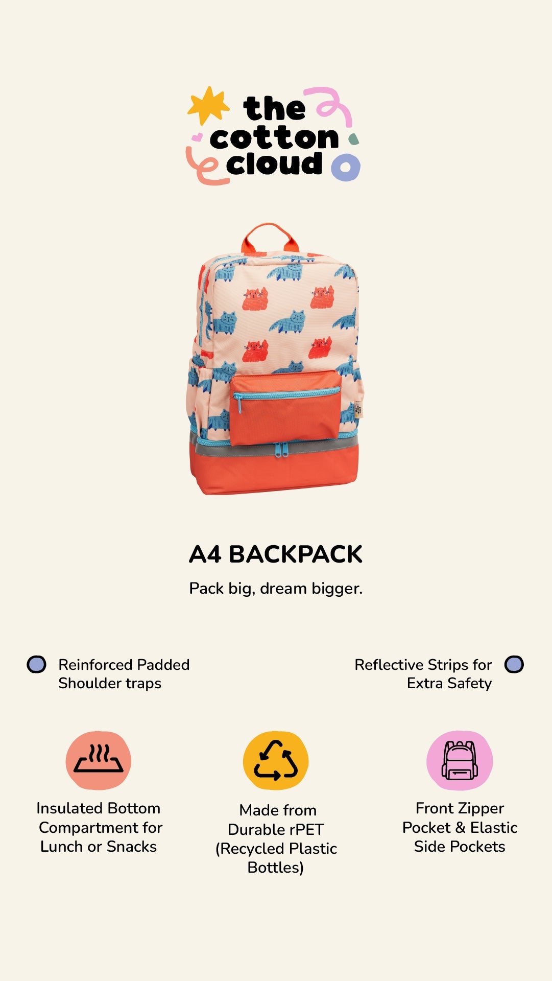 The Cotton Cloud - Dancing Hearts Nutritional Eyewear School Backpack