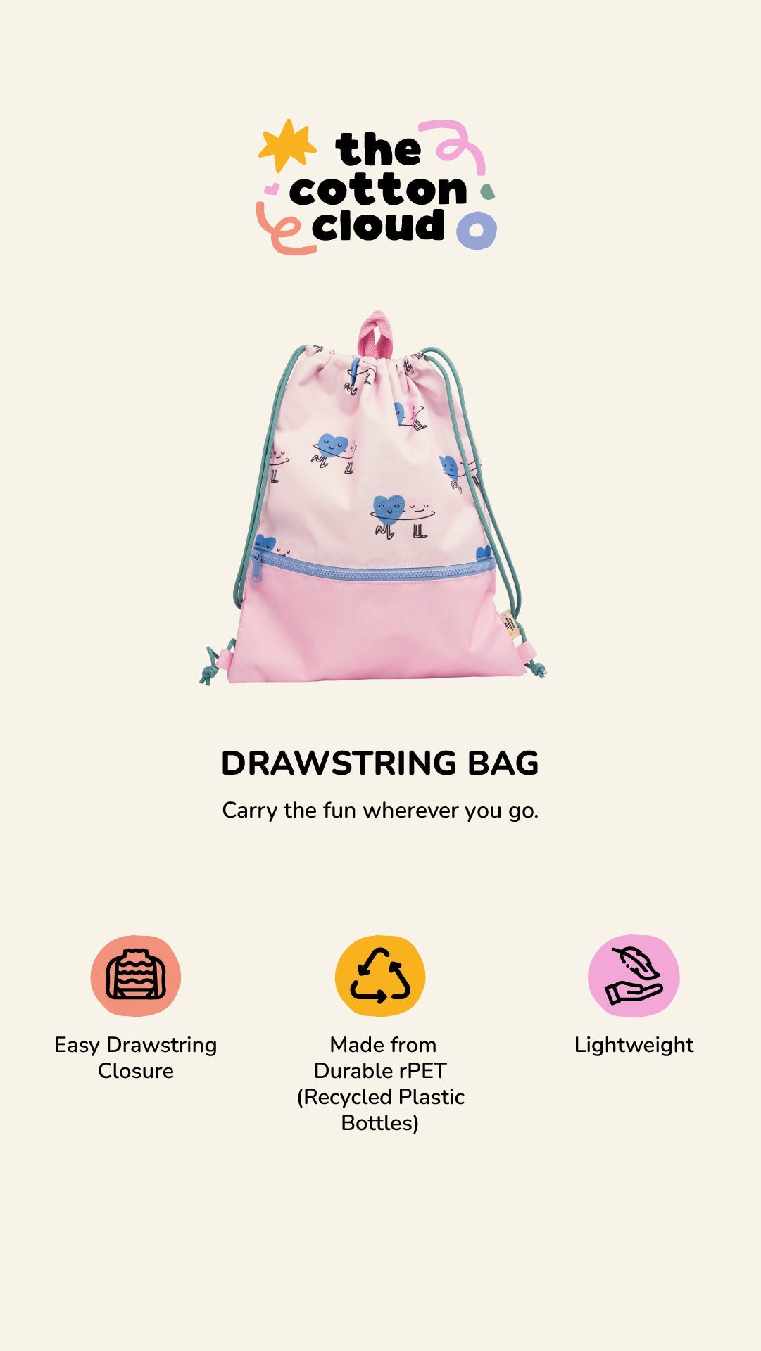 The Cotton Cloud - Dancing Hearts Drawstring Backpack